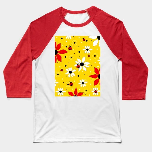 LADYBUGS and Flowers Blooming Paradise - Flowers Art Baseball T-Shirt by SartorisArt1